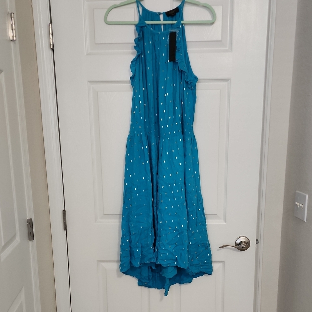 Belldini Turquoise Asymmetrical Dress with White Accents